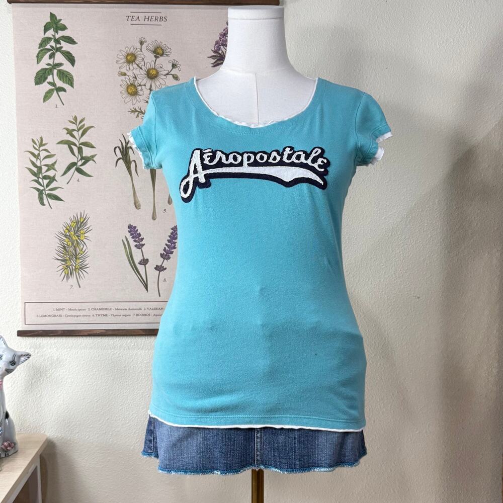 Vintage 90s Y2k Aeropostale Blue Tee Grunge SoCal Preppy Surfer L